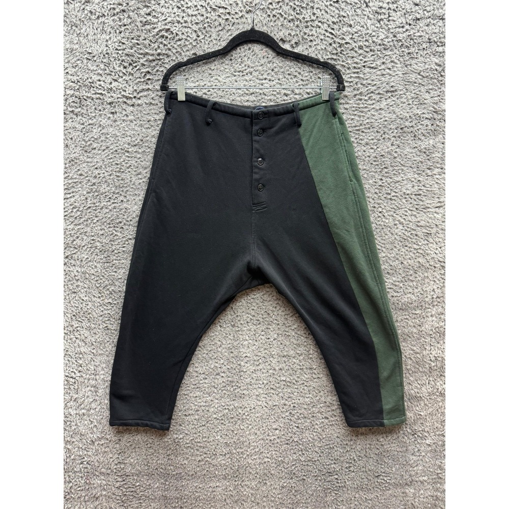 Roucha High Rise Feke Fleece Drawstring Cropped Pant Black Green Womens Size AA
